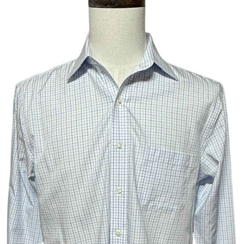 B by Brooks Brothers‎ Shirt Mens 15=Medium Blue Plaid Long Sleeve Button Up